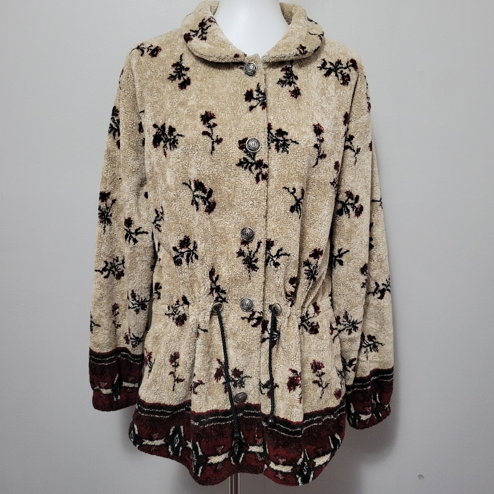 Vintage Teddy Jacket in Cream with Brown and Black Accents